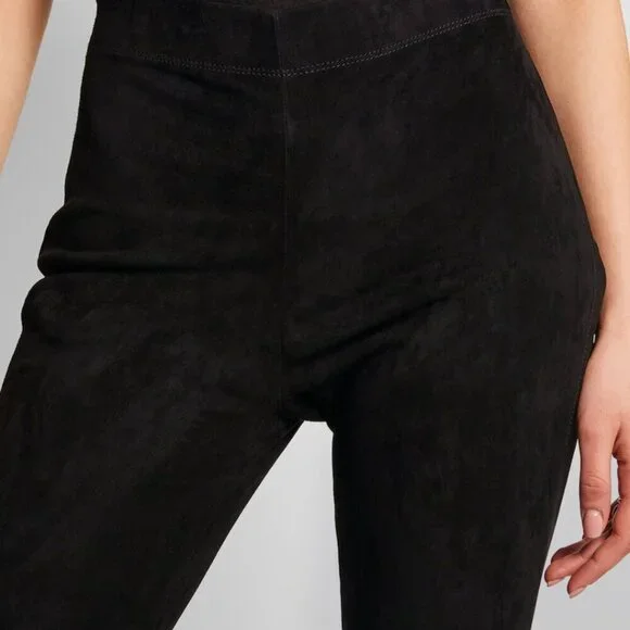 Joseph $1200 Slim Fit Suede Leggings 100% Lambskin with Stretch in Black - Picture 2 of 14